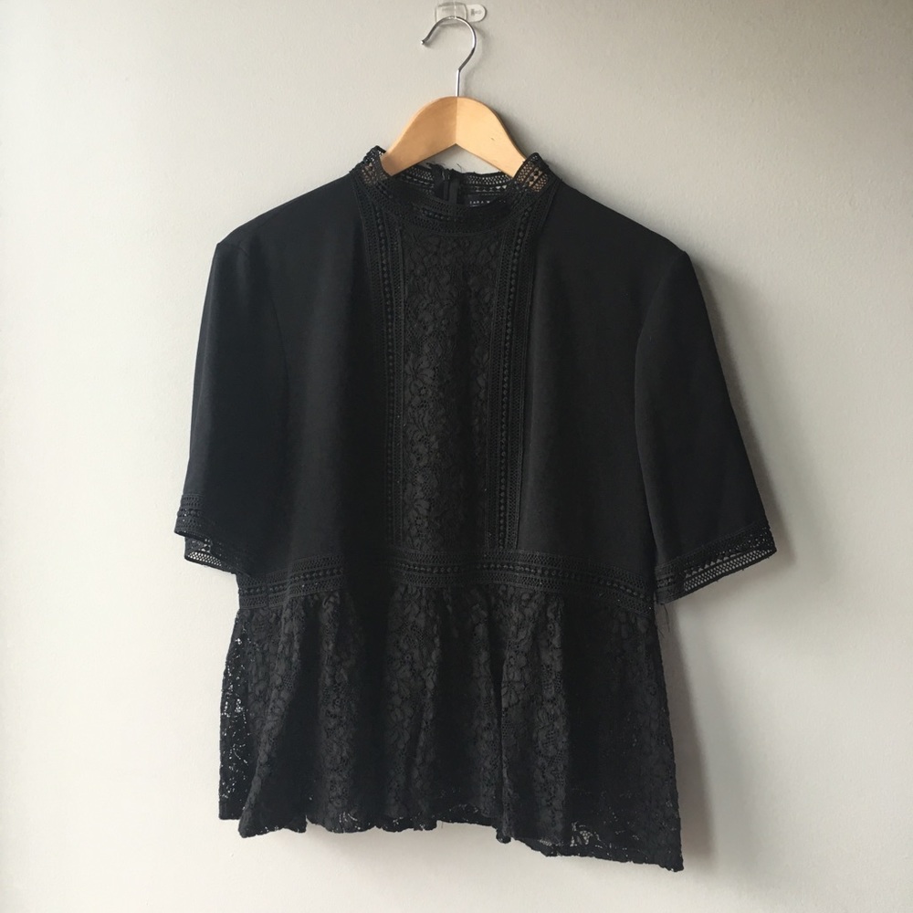 Zara black lace peplum top